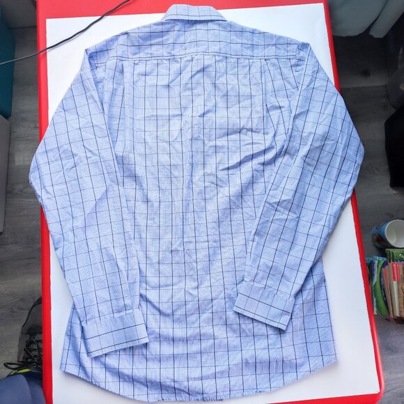 Egara dress shirt slim fit light blue checkered men's size 16.5 36-37 Tall - Picture 4 of 10